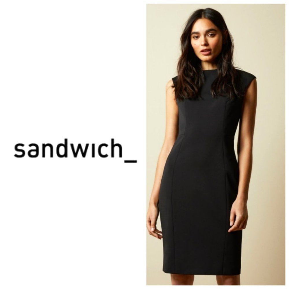 SANDWICH Rayon Little Black Sheath Dress